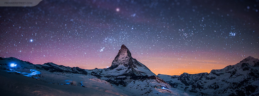 Colorful Sunset Space With Cold Snowy Mountain Facebook Cover