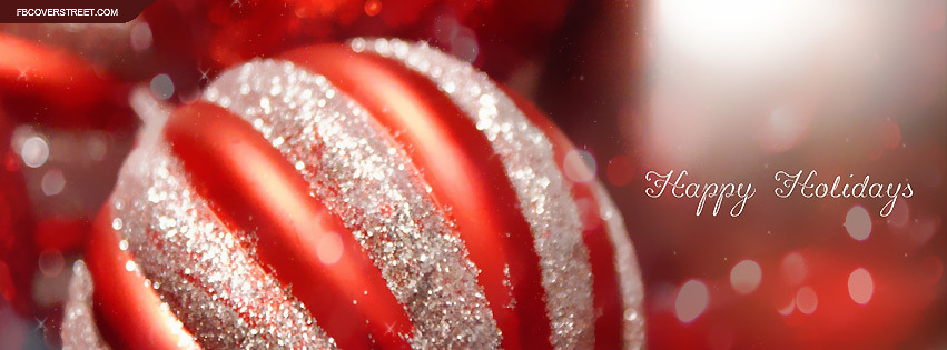 Happy Holidays Red and White Ornament Facebook Cover