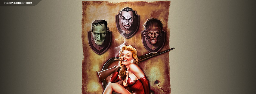 Marilyn Monroe Frankenstein Vampire Werewolf Mounted Facebook Cover