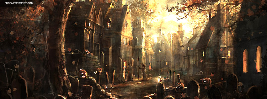 Scary Halloween Town Painting Facebook Cover