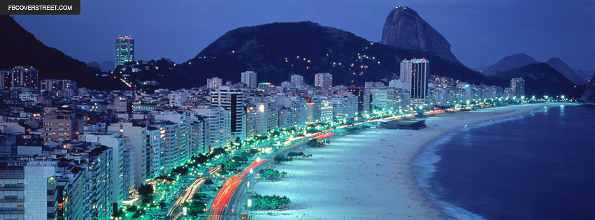 Rio De Janeiro Brazil Evening Lights On The Beach Facebook Cover