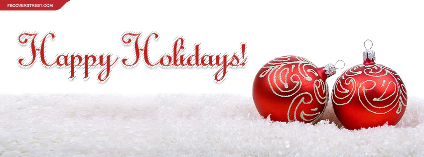 Happy Holidays Red and White Ornaments Facebook cover