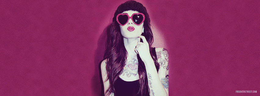 Hot Tattooed Brunette Wearing Heart Sunglasses Facebook cover