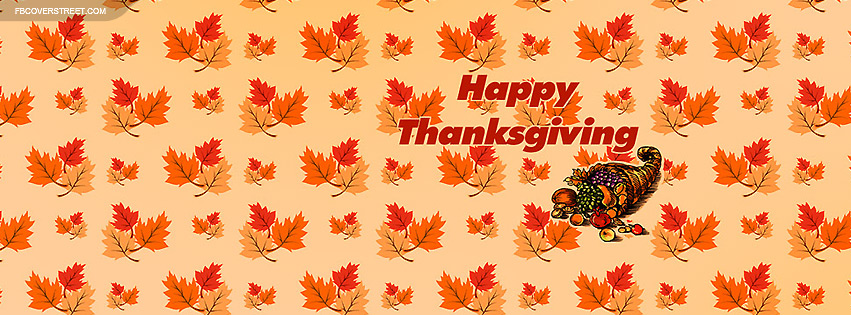 Happy Thanksgiving Cornicopia Fall Leaves Pattern Facebook cover