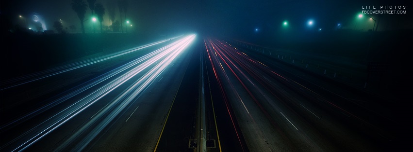 Speeding Car Lights On Highway Facebook cover