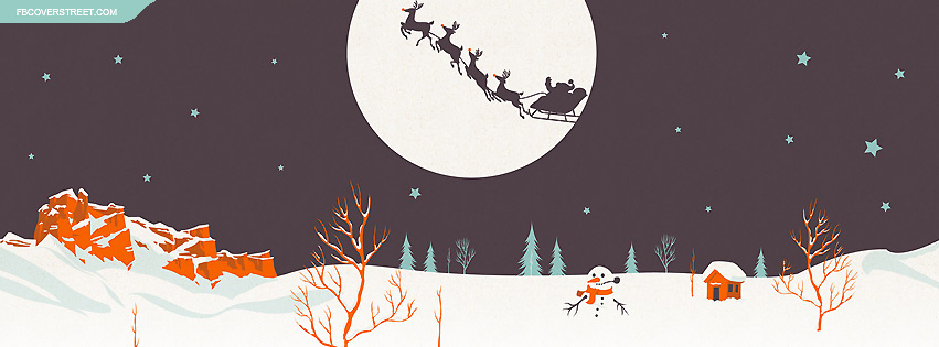 Minimalism Cartoon Flying Santa Claus Winterland Facebook cover