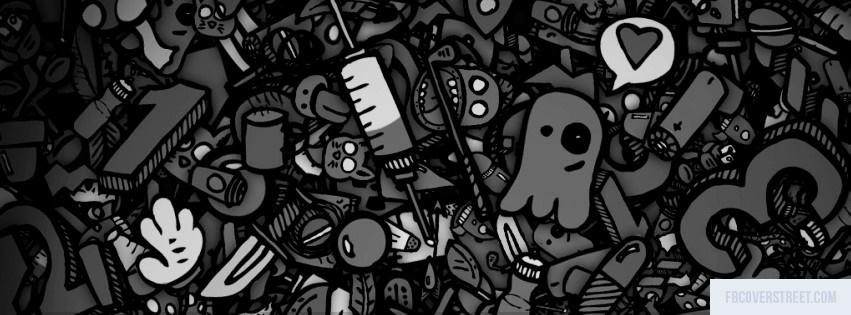 Doodle Collage 2 Black and White Facebook cover