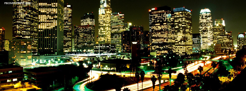 Los Angeles Buildings With Traffic Motion Lights Facebook cover