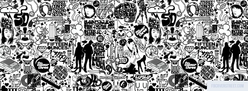 Doodle Collage 1 Black and White Facebook Cover