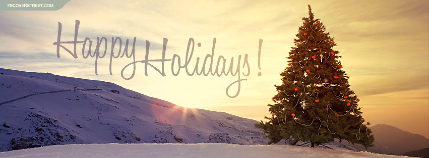 Happy Holidays Christmas Tree On A Mountain Facebook cover