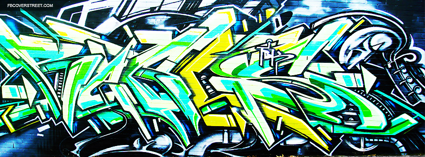 Green and Blue Graffiti Words Facebook cover