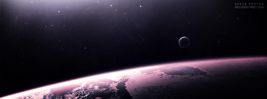 Purple Space Planet & Moon Facebook Cover