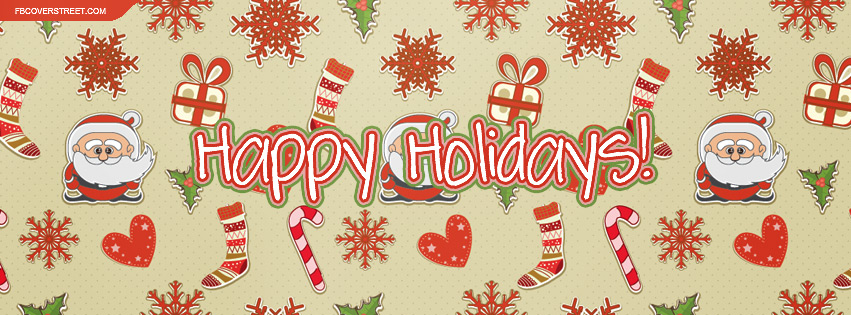 Happy Holidays Cute Santa and Christmas Objects Facebook cover
