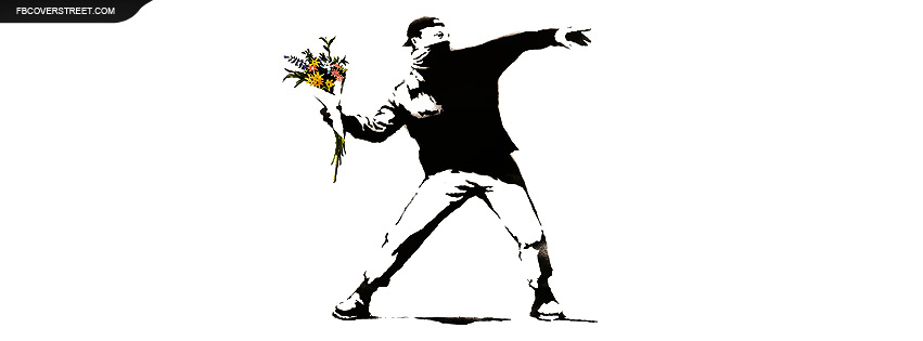 Banksy Graffiti Throwing Flowers Facebook cover